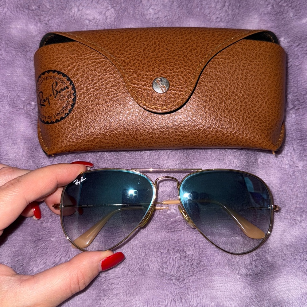 Ray-Ban Gold Frame Sunglasses with Blue Lenses